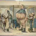 Cartoon "Declined with thanks" (1900) depicting US imperialism. Illustration: J.S. Pughe.