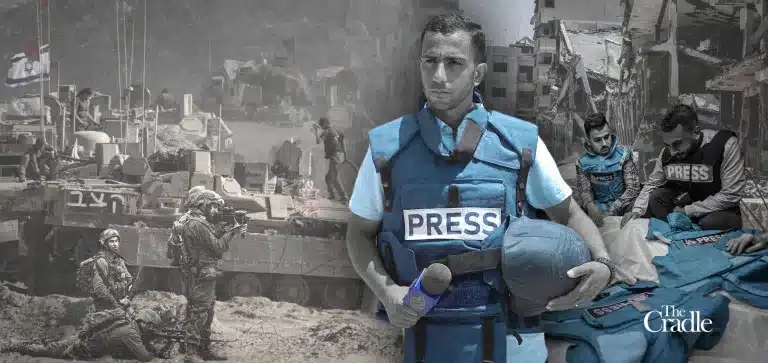 Palestinian journalists, martyred in an Israeli strike on August 10, 2025, reports from the northern Gaza Strip. Photo: The Cradle.