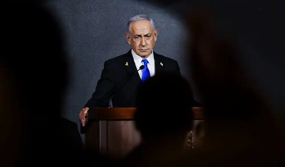 Israeli Prime Minister Benjamin Netanyahu attends the US Independence Day reception, hosted by Newsmax, in occupied al-Quds on Aug 13, 2025. Photo: AP.