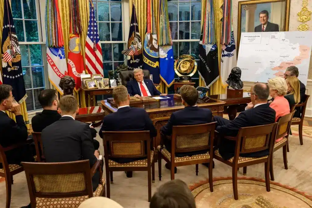 A bunch of bloodthirsty babies and their nanny, visiting "Daddy." Photo: The White House.