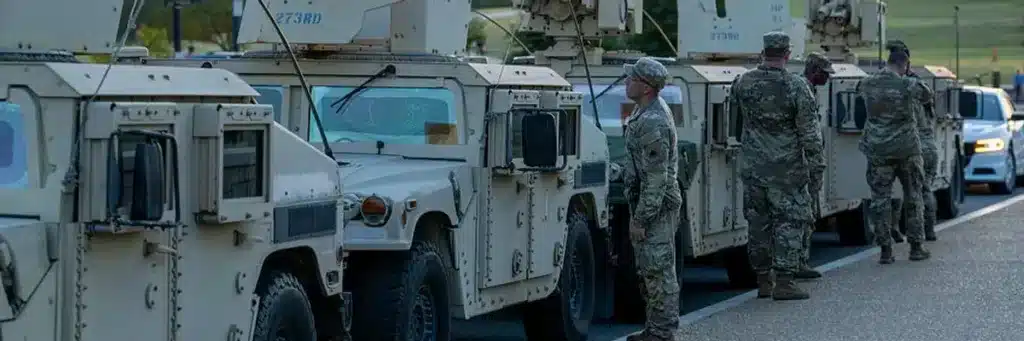 National Guard troops are deployed to the Washington Monument as part of US President Donald Trump’s mobilization of law enforcement on August 12, 2025 in Washington, DC. Photo: Andrew Leyden/Getty Images.