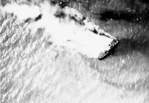 A North Vietnamese Shantou-class gunboat burns near Hon Ne Island, after an attack by aircraft from the US Navy aircraft carrier USS Constellation (CVA-64), off North Vietnam's Lach Chao Estuary, 5 August 1964. Photo: US Navy/Wikipedia/File photo.