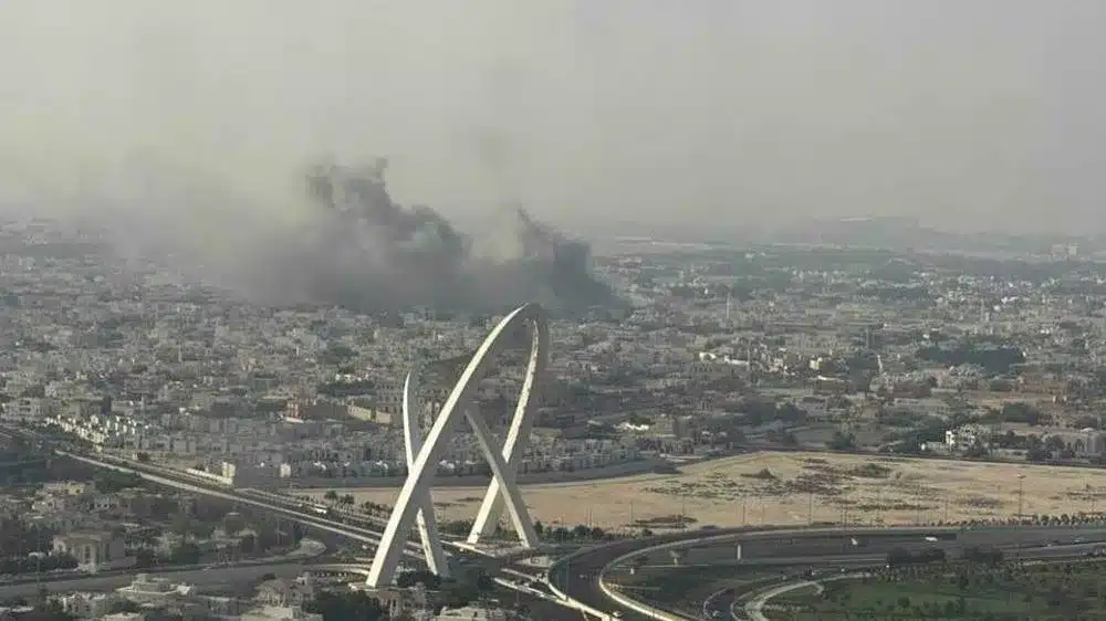 Smoke rises from a building following an Israeli airstrike in Doha, Qatar, September 9, 2025. Photo: PressTV.