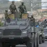 Heavy military deployment, as seen in the streets of Ecuador. A military convoy on the streets of Otavalo, Imbabura province. Photo: EFE.