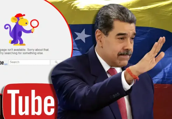 Photo composition showing Venezuelan President Nicolás Maduro, a YouTube error message, and the Venezuelan flag. Photo: El Imparcial (Mexico).
