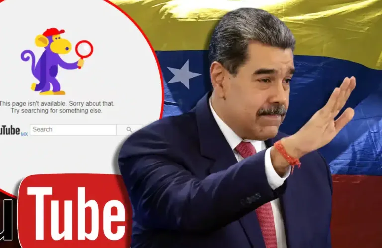 Photo composition showing Venezuelan President Nicolás Maduro, a YouTube error message, and the Venezuelan flag. Photo: El Imparcial (Mexico).