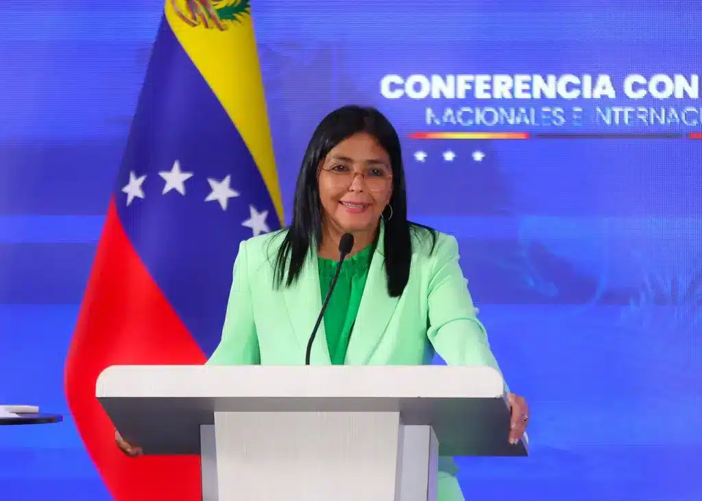 Venezuelan Vice President Delcy Rodríguez during a press conference on Monday, September 8, 2025. Photo: AVN.