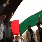 Students raise the Palestinian flag in Sana'a University, Yemen, July 16, 2025. Photo: AFP.