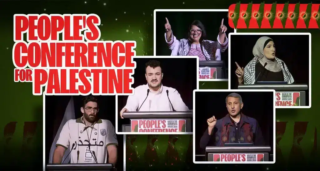 Some of the speakers at the People’s Conference for Palestine, held in Detroit, Michigan, during August 29-31. Photo: HonestReporting.com.