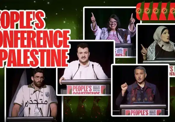 Some of the speakers at the People’s Conference for Palestine, held in Detroit, Michigan, during August 29-31. Photo: HonestReporting.com.