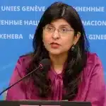UN OHCHR spokesperson Ravina Shamdasani makes a statement regarding the US Navy blowing up a boat in the Caribbean and allegedly killing 11 people, Geneva, September 5, 2025. Photo: UN News.