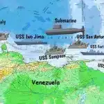 Depiction of US Navy deployment off the coast of Venezuela. Source: @Cecilroja, edited by Orinoco Tribune.