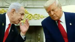US President Donald Trump (R) and Israeli prime minister Benjamin Netanyahu meet in the White House. Photo: PressTV.