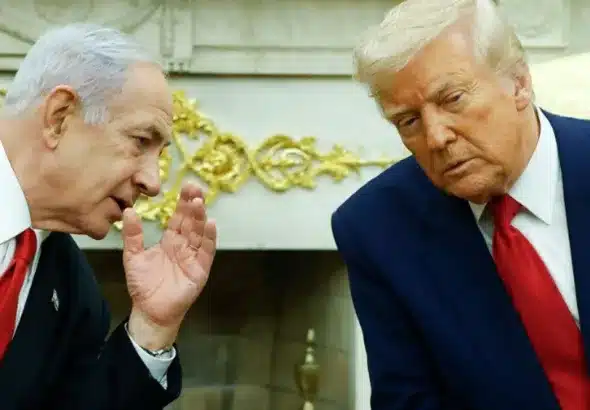 US President Donald Trump (R) and Israeli prime minister Benjamin Netanyahu meet in the White House. Photo: PressTV.