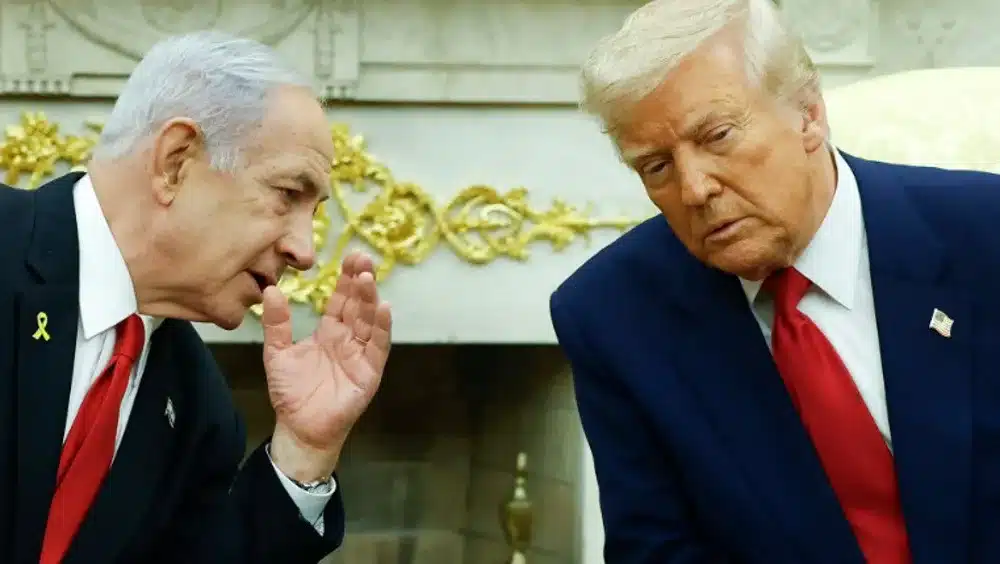 US President Donald Trump (R) and Israeli prime minister Benjamin Netanyahu meet in the White House. Photo: PressTV.