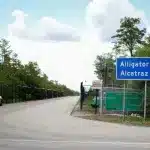 The entrance to the state-managed immigration detention center dubbed Alligator Alcatraz, located at the Dade-Collier Training and Transition Airport in the Florida Everglades on August 03, 2025 in Ochopee, Florida. Photo: Joe Raedle/Getty Images.