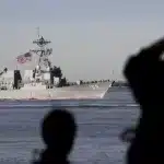 People watch the USS Jason Dunham in 2019. Photo: Drew Angerer/Getty Images/file photo.
