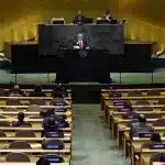 Delegations walk out as Netanyahu takes stage at the United Nations General Assembly at UN headquarters in New York City on September 26, 2025. Photo: AFP.