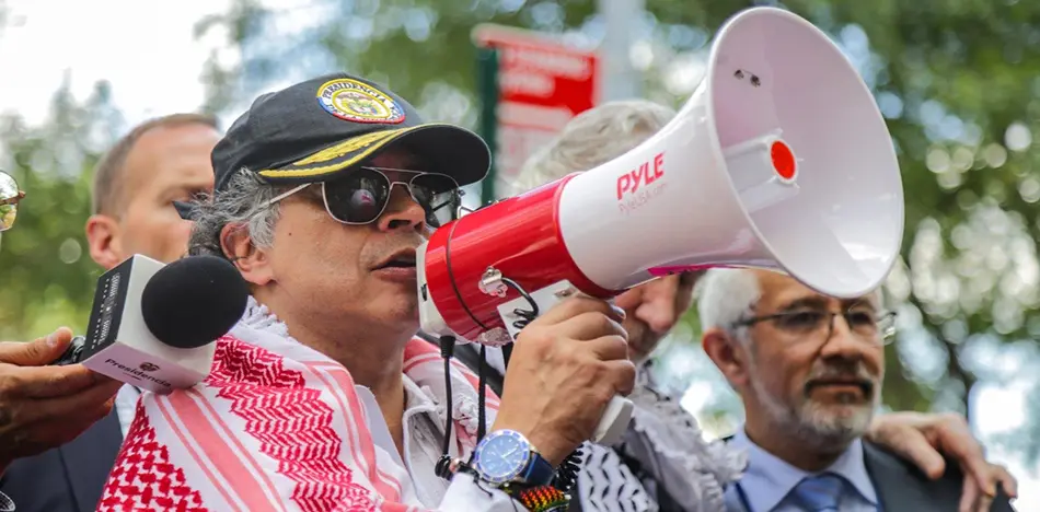 Colombian president Gustavo Petro during a demonstration for Palestine in New York. Photo: X.
