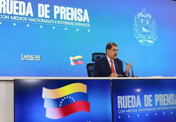Venezuelan President Nicolás Maduro during a press conference with local and international journalists held in Caracas on Monday, September 15, 2025. Photo: Venezuela's Presidential Press.