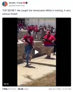 A screenshot of Trump's social media post mocking Venezuelan militia members. Photo: Truth Social.