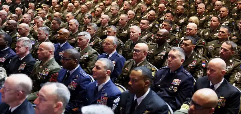 Members of the military attend a meeting convened by U.S. Defense Secretary Pete Hegseth in Quantico, Virginia. Photo: Kevin Lamarque/Reuters.