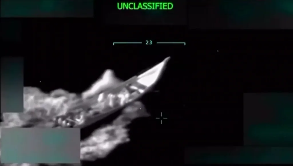 Screenshot of a CBS video showing an aerial view of a small boat destroyed by the US empire on so-called drug boats since September 2. Photo: CBS.