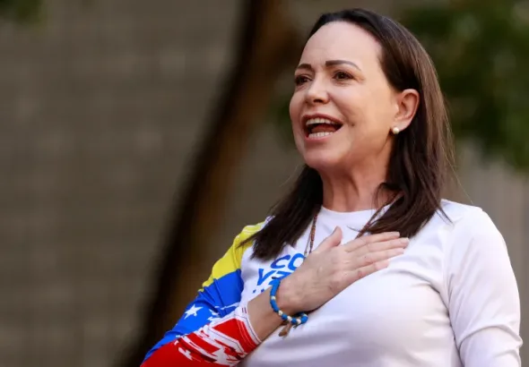 Opposition leader Maria Corina Machado was awarded the Nobel 'Peace' Prize, October 10, 2025. Photo: Leonardo Fernandez Viloria/Reuters.