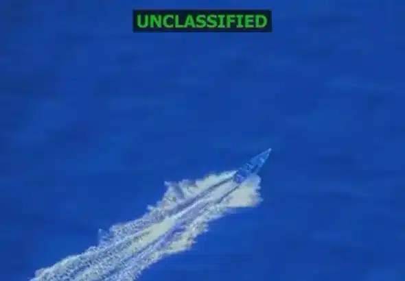 Screenshot of the released footage of a Caribbean boat seconds before being destroyed by the US military. Photo: X/@SecWar.