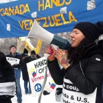 Canadians protest in Winnipeg against the Canadian interventionism in Venezuela, February 2019. Photo: YouTube/@PaulSGraham.