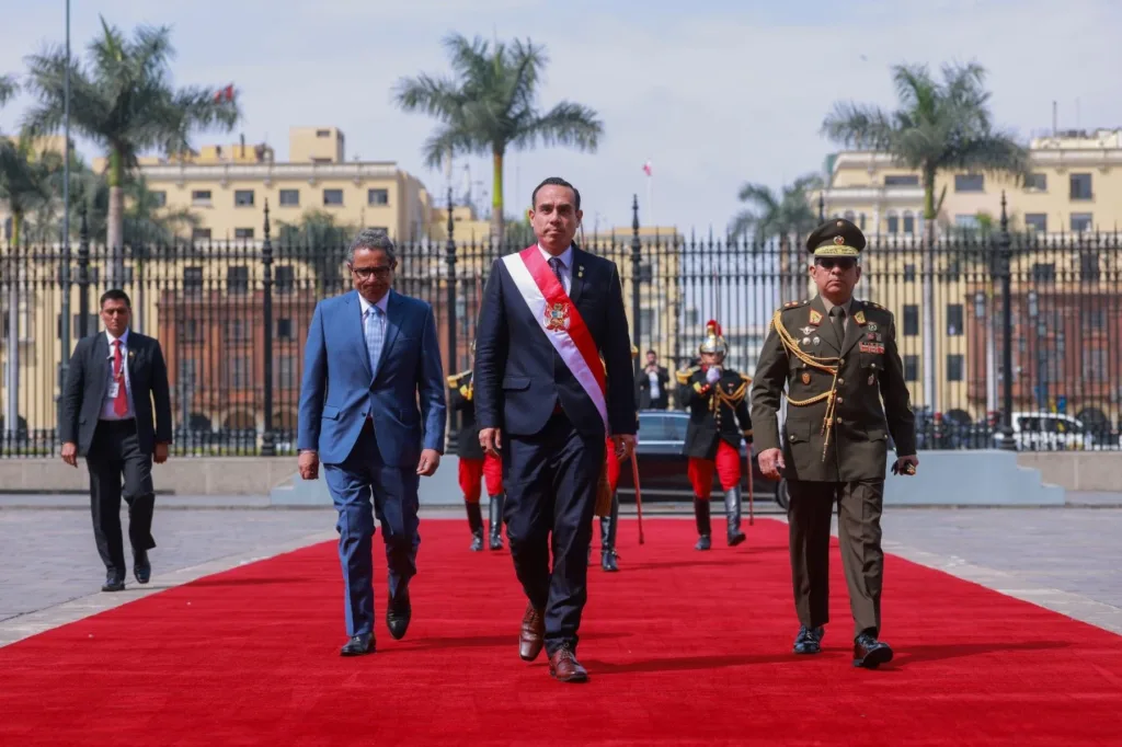 Newly appointed Peruvian President José Jerí arrives at the Presidential Palace in Lima shortly after being sworn in as president on October 10, 2025. Photo: Peru's Presidential Palace via Reuters.
