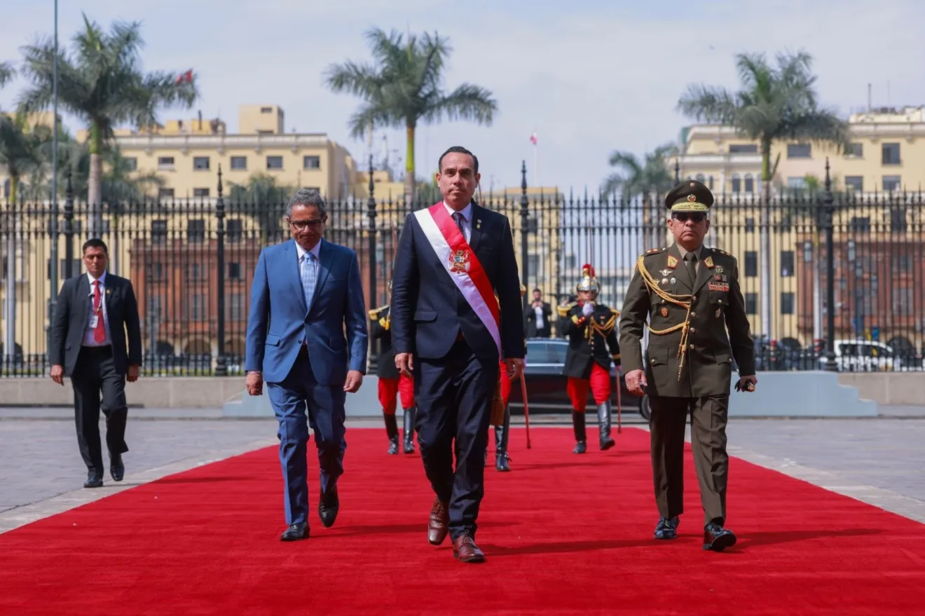 Newly appointed Peruvian President José Jerí arrives at the Presidential Palace in Lima shortly after being sworn in as president on October 10, 2025. Photo: Peru's Presidential Palace via Reuters.