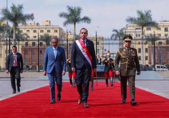 Newly appointed Peruvian President José Jerí arrives at the Presidential Palace in Lima shortly after being sworn in as president on October 10, 2025. Photo: Peru's Presidential Palace via Reuters.