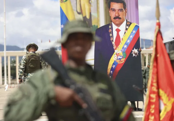 Members of the Bolivarian Armed Forces take part in a military exercise at Fort Tiuna in Caracas, Venezuela, on September 20, 2025. Photo: Pedro Mattey/AFP via Getty Images.