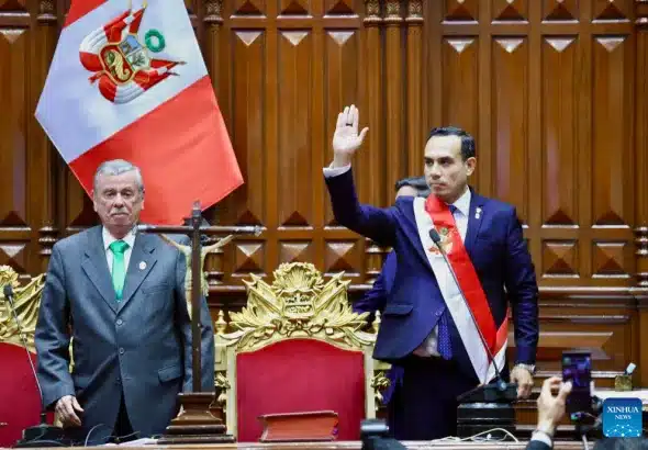 José Jerí, president of the Peruvian Congress, takes oath as the president of Peru, October 10, 2025, following the impeachment of Dina Boluarte. Photo: Congress of the Republic of Peru.