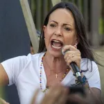 Venezuelan far-right politician MarĂa Corina Machado speaks at an event. Photo: File photo.
