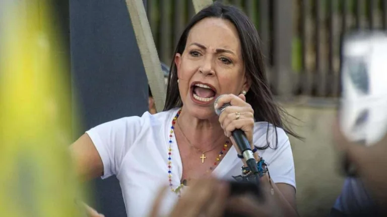 Venezuelan far-right politician María Corina Machado speaks at an event. Photo: File photo.