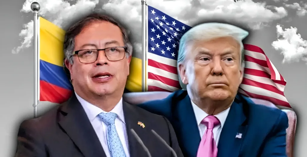 Colombian President Gustavo Petro (left) and his US counterpart Donald Trump (right) with their national flags in the background. Photo: El Expreso/file photo.