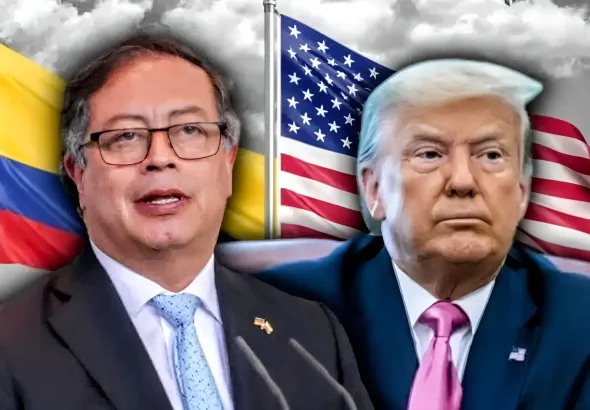 Colombian President Gustavo Petro (left) and his US counterpart Donald Trump (right) with their national flags in the background. Photo: El Expreso/file photo.