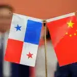 The flags of Panama and China flown during a meeting held with Chinese and Panamanian companies to sign several trade agreements in Panama City, Panama August 26, 2024. Photo: Enea Lebrun/Reuters/file photo.