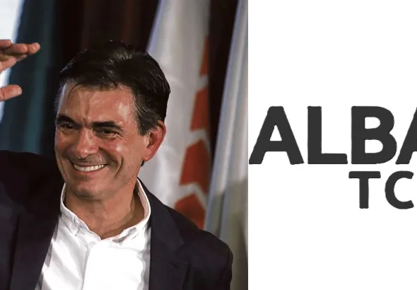 President-elect of Bolivia, Rodrigo Paz (left) and ALBA-TCP logo (right). Photo: PAN Noticias/ALBA-TCP.