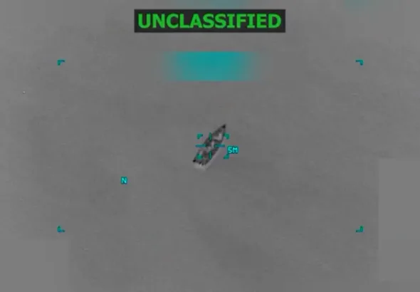 Screenshot from a video of US naval strike on a vessel in the Caribbean, October 17, 2025. Photo: Reuters.