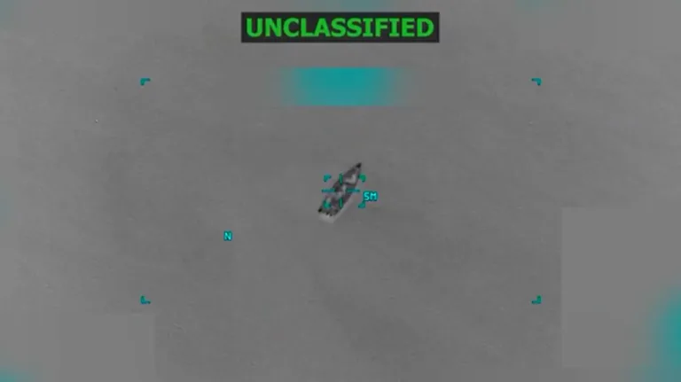 Screenshot from a video of US naval strike on a vessel in the Caribbean, October 17, 2025. Photo: Reuters.