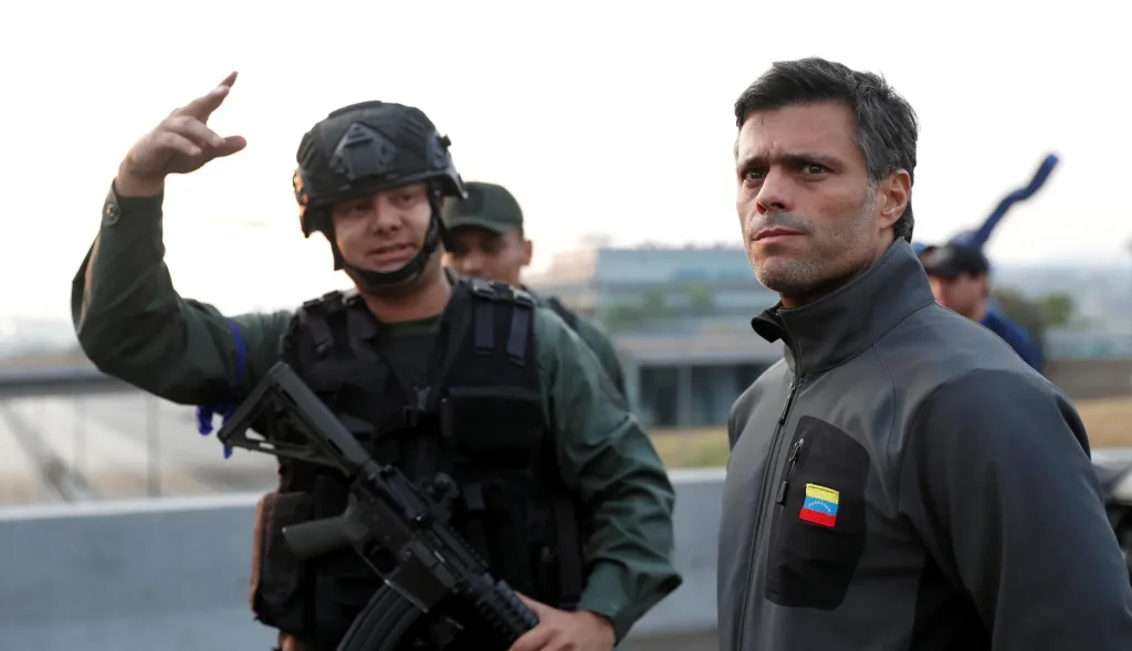 Venezuelan opposition politician Leopoldo LĂłpez is seen outside Generalisimo Francisco de Miranda La Carlota Airbase, in Caracas, on April 30, 2019, leading a failed coup d'etat. Photo: Carlos Garcia Rawlins/Reuters/file photo.