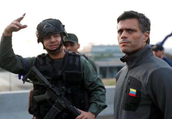 Venezuelan opposition politician Leopoldo López is seen outside Generalisimo Francisco de Miranda La Carlota Airbase, in Caracas, on April 30, 2019, leading a failed coup d'etat. Photo: Carlos Garcia Rawlins/Reuters/file photo.