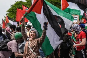 People participate in a pro-Palestinian rally calling for an end to the Israeli occupation in the Queens borough of New York City, US. Photo: Stephanie Keith/Getty Images/AFP.