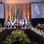 Opposition leader and self-proclaimed interim president of Venezuela Juan Guaido addresses members of the Lima Group via broadcast, in Buenos Aires, Argentina, July 23, 2019. Photo: AP.