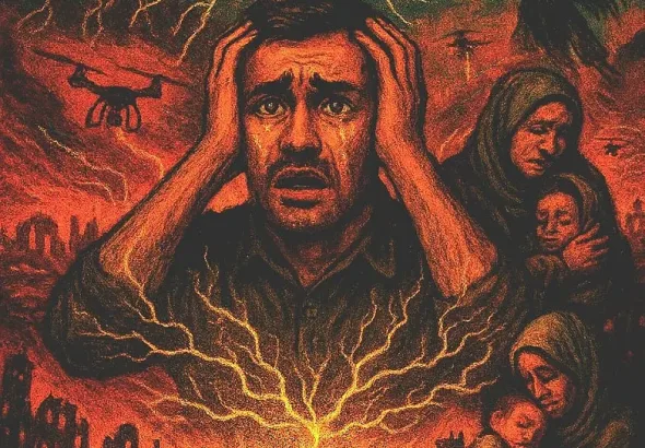 Israel’s war on Gaza is not just physical — it’s neurological. This visual renders the nervous system under siege: empathy frayed, grief surveilled, trust weaponized. A child reaches for memory as drones mimic care. The assault is intimate, algorithmic, and global. Photo: Medium/File photo.