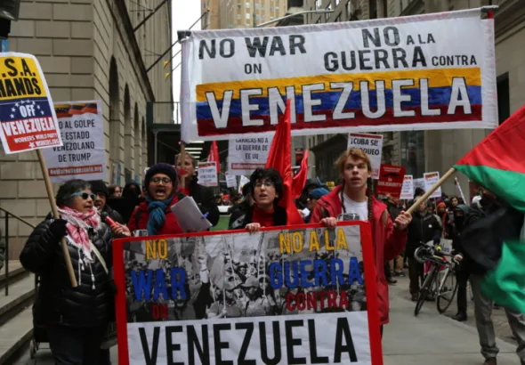 Protesters march in New York City against war on Venezuela in 2019. Photo: Workers World.