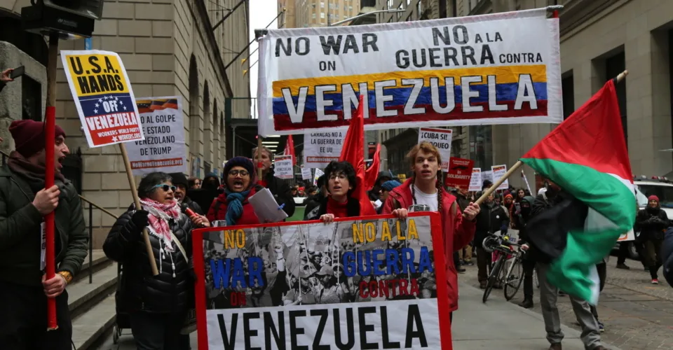 Protesters march in New York City against war on Venezuela in 2019. Photo: Workers World.